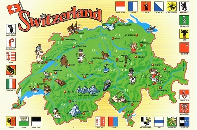 Switzerland map and flags